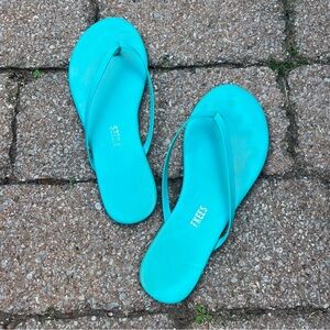 Tkees Leather Flip Flop Sandals Aqua Blue Size 7